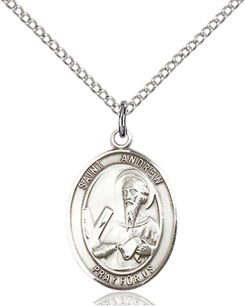 Sterling Silver St. Andrew Pendant on an 18" Light Rhodium Curb Chain with a Clasp