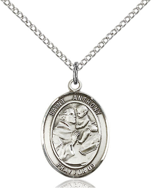 Sterling Silver St. Anthony of Padua Pendant on an 18" Light Rhodium Curb Chain with a Clasp