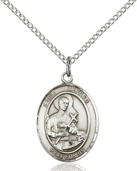 Sterling Silver St. Gerard Majella Pendant on an 18" Light Rhodium Curb Chain with a Clasp