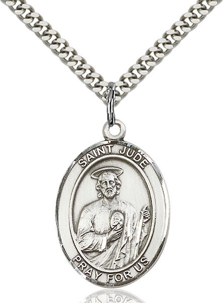 Sterling Silver St. Jude Thaddeus Pendant on a 24" Light Rhodium Heavy Curb Endless Chain