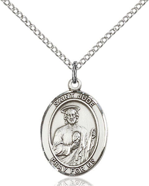 Sterling Silver St. Jude Thaddeus Pendant on an 18" Light Rhodium Curb Chain with a Clasp