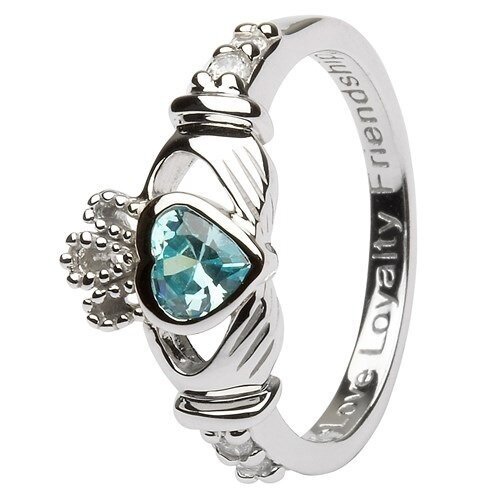 Claddagh March Birthstone Ring