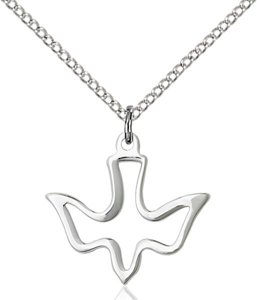 Sterling Silver Holy Spirit Pendant on a 18" Light Rhodium Light Curb Chain