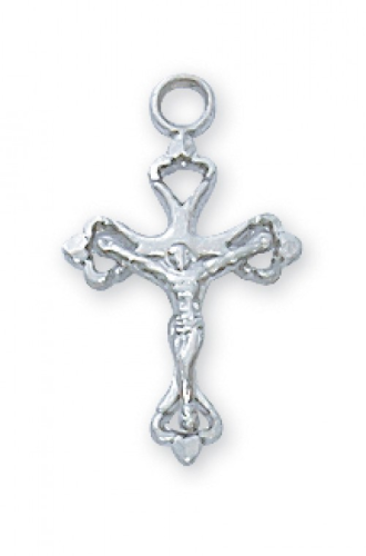 Sterling Silver Fancy Crucifix on a 16" Rhodium Plated Chain