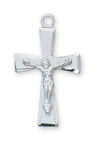 Sterling Silver Flared Crucifix on an 18&quot; Rhodium Plated Chain
