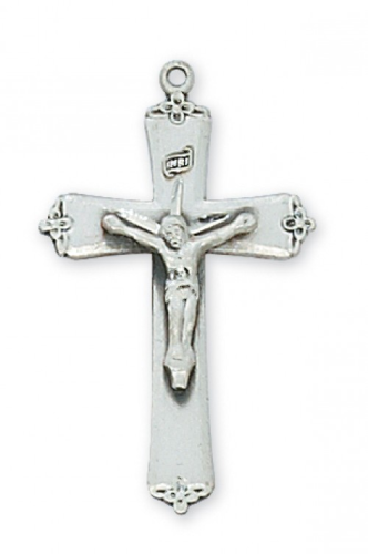 Sterling Silver Fancy Tipped Crucifix on an 18&quot; Rhodium Plated Chain