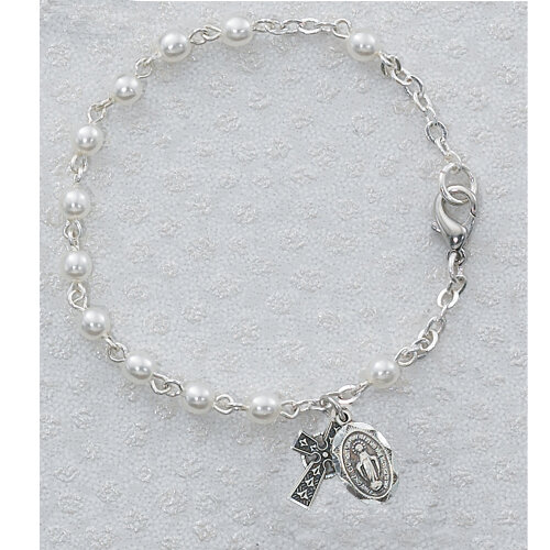 Youth 3mm Pearl Rosary Bracelet with Celtic Cross