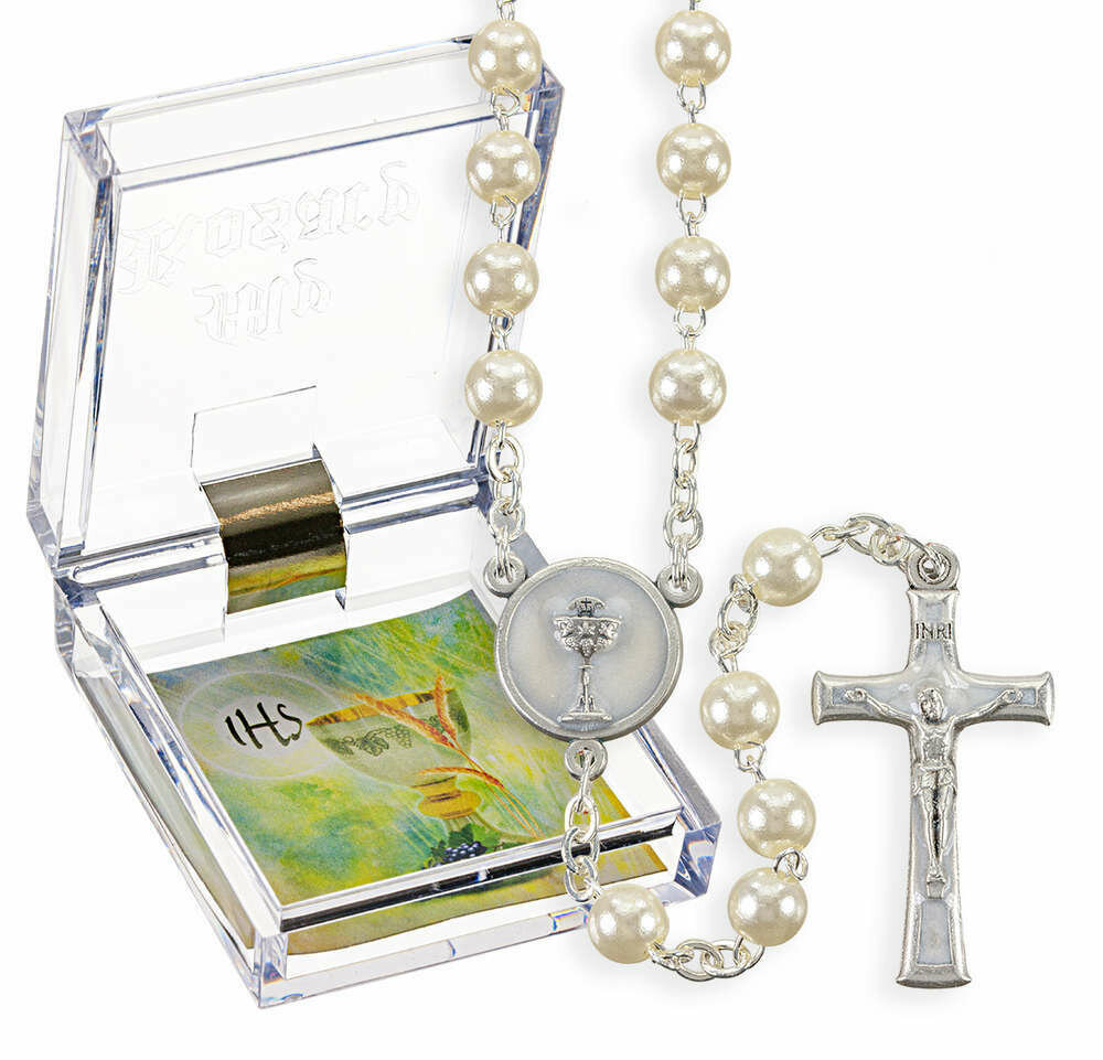 First Communion Rosary- 5mm White Pearlized Beads