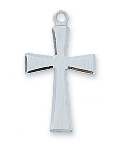 Sterling Silver Brushed Cross on an 18" Rhodium Plated Chain
