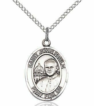 Sterling Silver St. John Paul II Pendant on an 18" Light Rhodium Curb Chain with a Clasp