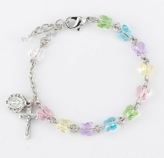 Youth Swarovski Crystal Multi-Color Butterfly Rosary Bracelet
