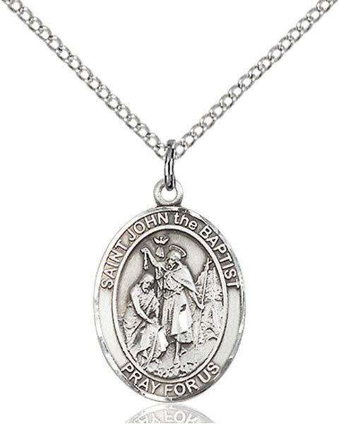 Sterling Silver St. John the Baptist Pendant on a 18&quot; Light Rhodium Curb Chain with a Clasp