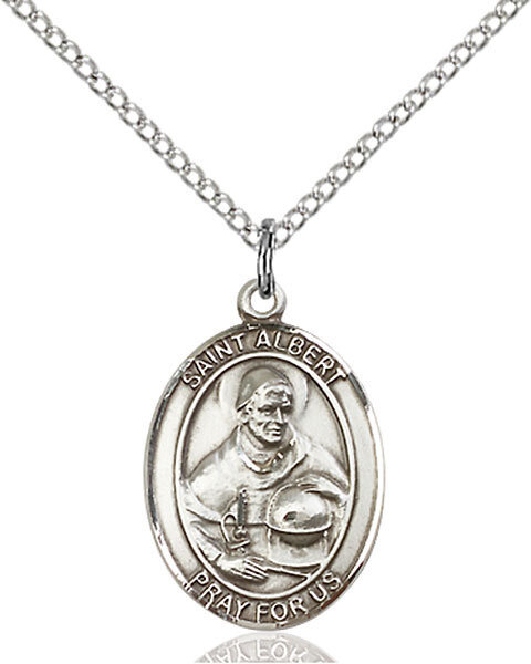 Sterling Silver St. Albert the Great Pendant on an 18" Light Rhodium Curb Chain with a Clasp