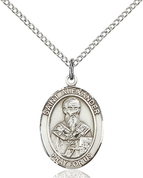 Sterling Silver St. Alexander Sauli Pendant on an 18" Light Rhodium Curb Chain with a Clasp