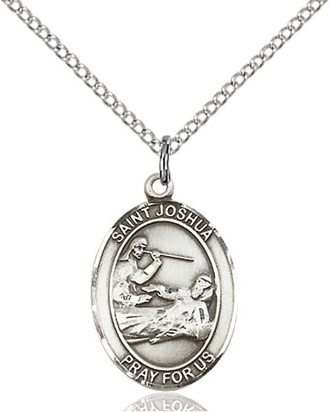 Sterling Silver St. Joshua Pendant on an 18" Light Rhodium Curb Chain with a Clasp
