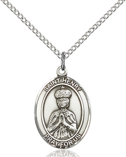 Sterling Silver St. Henry II Pendant on an 18" Light Rhodium Curb Chain with a Clasp
