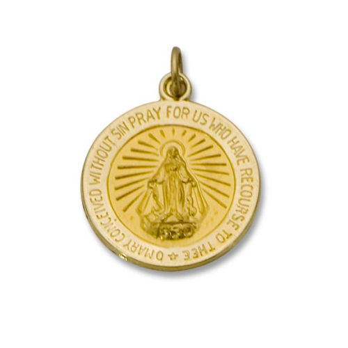 14kt Solid Gold Round Miraculous Medal 5/8&quot; Diameter (Size 2)