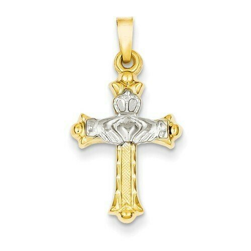 14kt Gold Two-tone Small Claddagh Cross Pendant