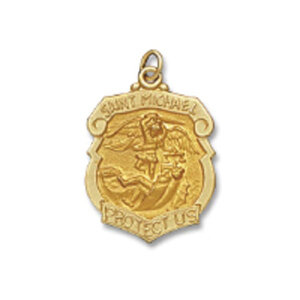 14kt Gold St. Michael Medal Badge Pendant Hollow- Larger Size