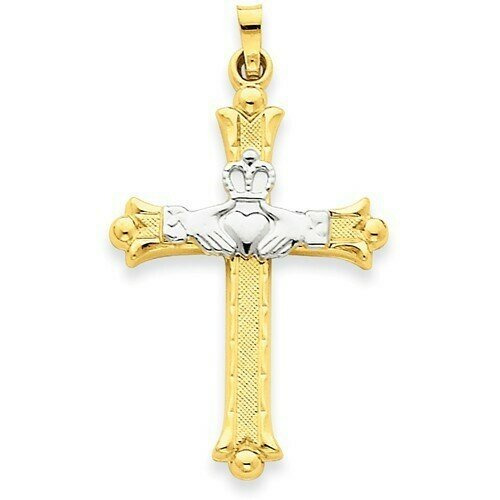 14kt Gold Two-tone Large Claddagh Cross Pendant