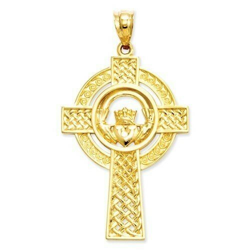 14kt Gold Celtic Claddagh Cross Pendant