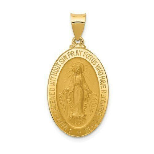 14kt Gold Miraculous Medal Pendant, Hollow