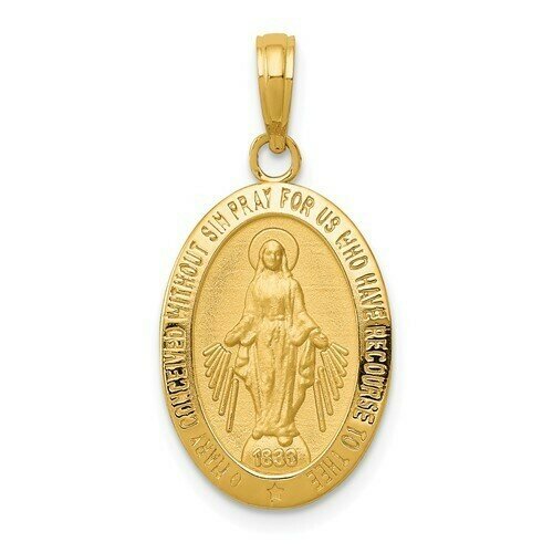 14kt Gold Oval Miraculous Medal Pendant