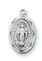 Sterling Silver Miraculous Medal on a 16" Rhodium Plated Chain