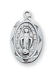 Sterling Silver Miraculous Medal on 16&quot; Rhodium Plated Chain