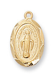 Gold Plated Miraculous Medal on a 16" Gold Plated Chain
