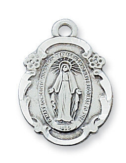 Sterling Silver Medium Miraculous Medal on a 18" Rhodium Plated Chain