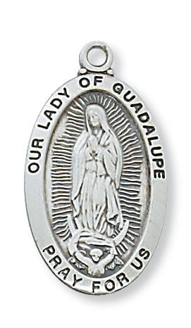 Sterling Silver Our Lady of Guadalupe Medal on a 18" Rhodium Plated Chain