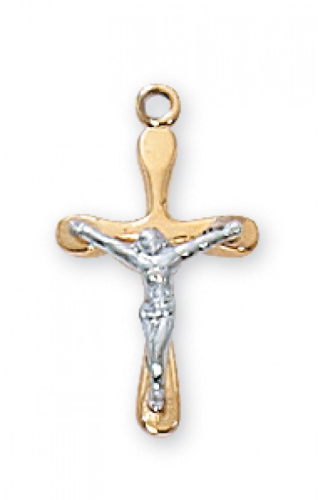 Gold Plated Two-Tone Sterling Silver Crucifix on a 16" Gold Plated Chain
