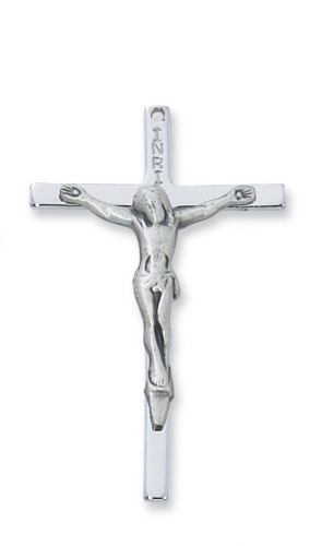 Sterling Silver Large Plain Crucifix on a 24" Rhodium Plated Chain