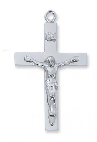 Sterling Silver Wider Plain Crucifix on a 24&quot; Rhodium Plated Chain