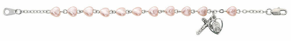 Youth Pink Heart Rosary Bracelet