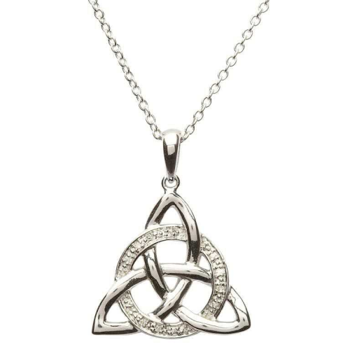 Sterling Silver Celtic Trinity Knot Diamond Set Pendant & 18" Sterling Silver Chain