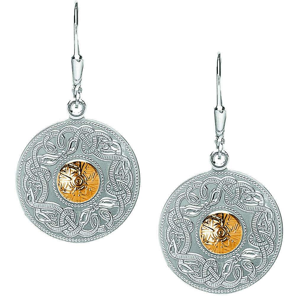 Sterling Silver Celtic Warrior® Shield Earrings with 18K Gold Bead- Large