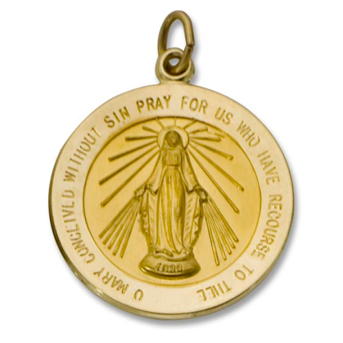 13/16" Diameter 14kt Solid Gold Round Miraculous Medal