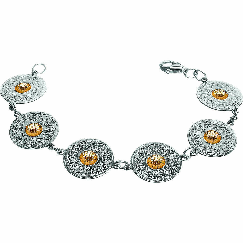 Sterling Silver Celtic Warrior® Shield Bracelet with 18K Gold Beads- Large