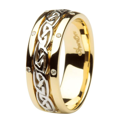 Ladies 14kt Gold Celtic Wedding Ring Diamond Set Comfort Fit