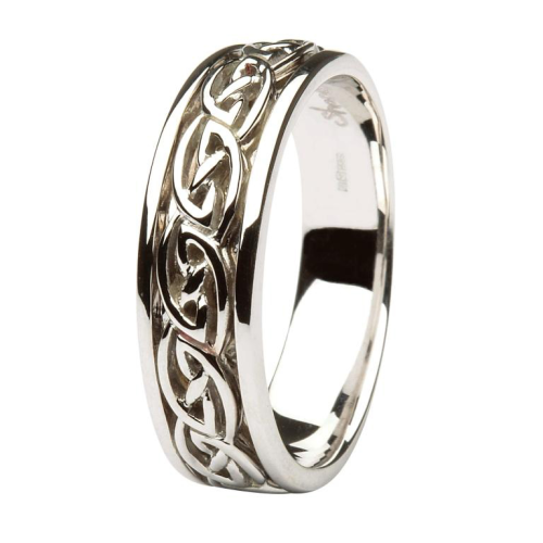 Gents 14kt White Gold Wedding Ring Celtic Knot Design