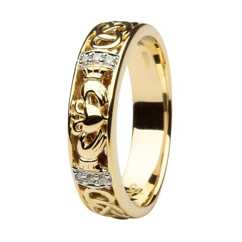 Ladies 14kt Gold Claddagh Diamond Wedding Ring With Celtic Knot Design