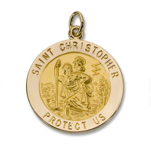 13/16" Diameter 14kt Solid Gold St. Christopher Medal