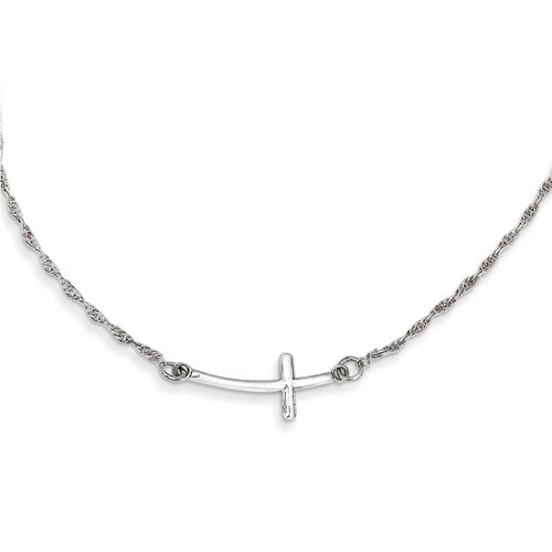 Sterling Silver Sideways Curved Cross on an 18" Sterling Silver Chain