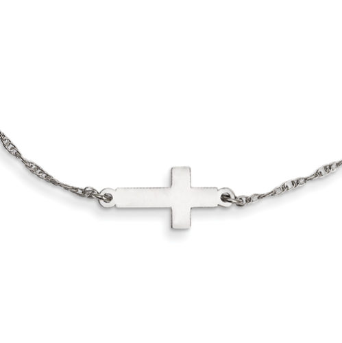 Sterling Silver Small Sideways Cross Necklace on an 18" Sterling Silver Chain