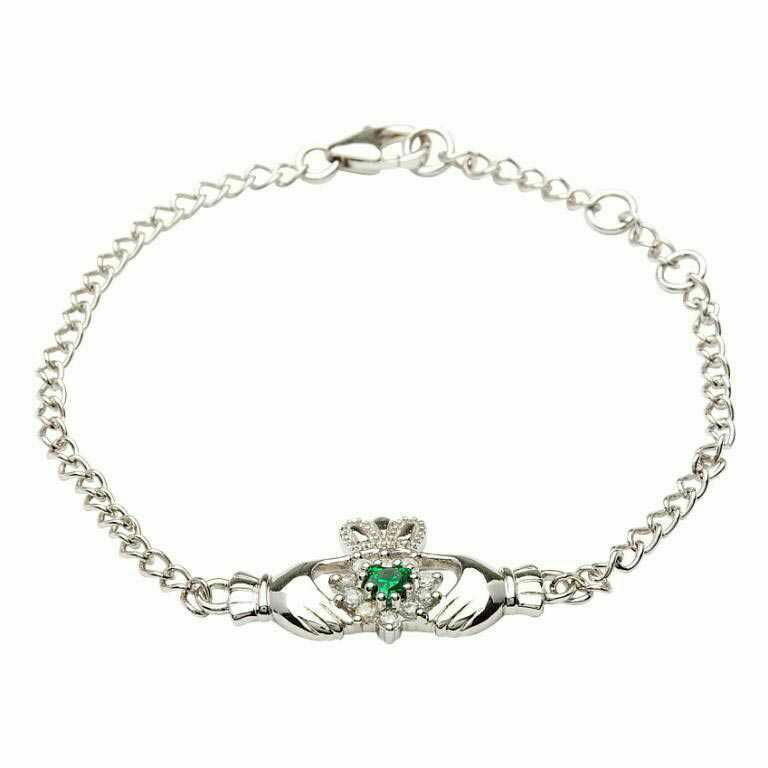 Sterling Silver Claddagh Stone Set Bracelet