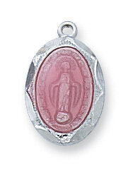 Sterling Silver Miraculous Pink Medal on a 16&quot; Rhodium Plated Chain