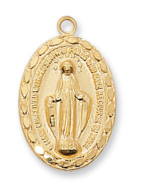 Gold Plated Oval Fine Miraculous Medal on an 18" Gold Plated Chain