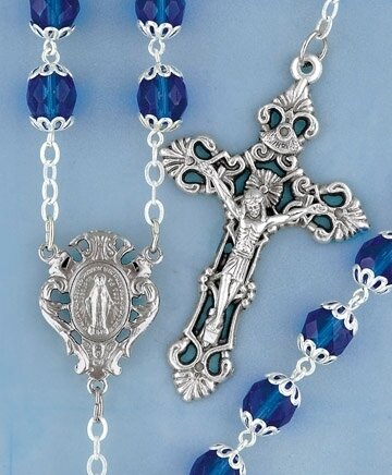 Double Capped Aqua Crystal Rosary